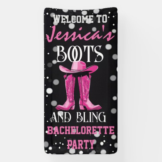 Banderoles Bottes roses et Bling Bachelorette (Verticale)