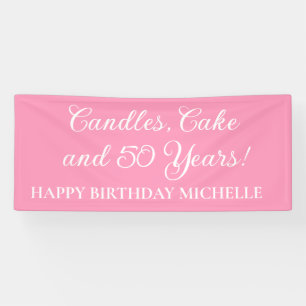 Banderoles Bougies roses, gâteau 50 ans nom d'anniversaire