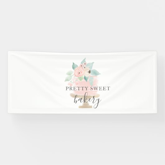 Banderoles Boulangerie de gâteaux floraux roses (Horizontal)