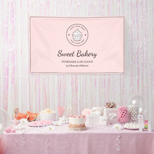Banderoles Boulangerie Moderne Logo Personnalisé Rose (Fête)