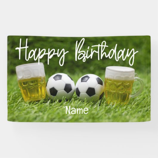 Banderoles Boule de football avec Joyeux Anniversaire avec bi (Horizontal)