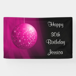 Banderoles Boule disco rose pour une fête d'anniversaire glam