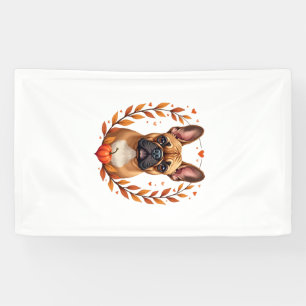 Banderoles Bouledogue français vintage avec couronne de feuil