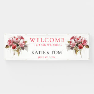 Banderoles Bouquet de roses aquarelles mariage