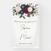 Banderoles Bourgogne Bleu Nuit Blanc Fleurs Élégant Mariage (Verticale)