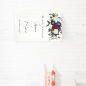 Banderoles Bourgogne Bleu Nuit Blanc Fleurs Élégant Mariage (Insitu)