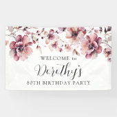 Banderoles Bourgogne Dusty Rose Floral 80e anniversaire Bienv (Horizontal)