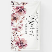 Banderoles Bourgogne Dusty Rose Floral 80e anniversaire Bienv (Vertical)
