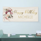 Banderoles Bourgogne Floral Crème Or Joyeux Anniversaire (Salon professionnel)