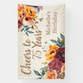 Banderoles Bourgogne Orange Floral Or 75 Ans (Verticale)