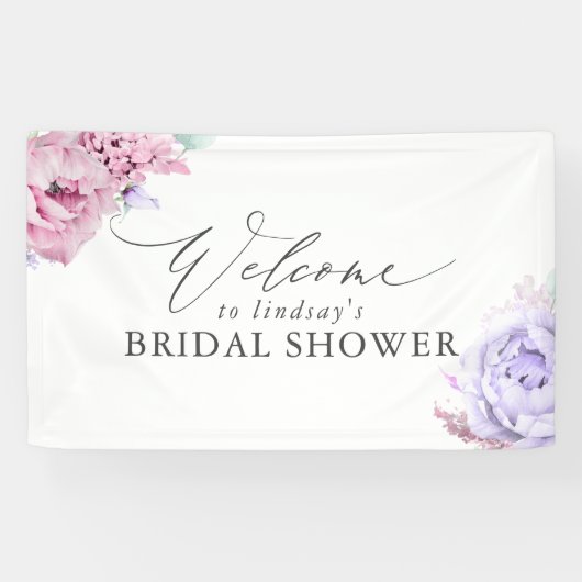 Banderoles Bride rose violet florale / Baby shower Bienvenue (Horizontal)
