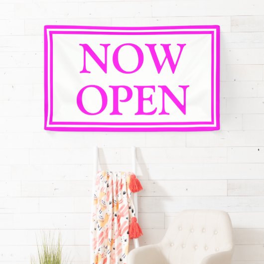 Banderoles Bright Neon Rose White Business maintenant ouvert (En situation)