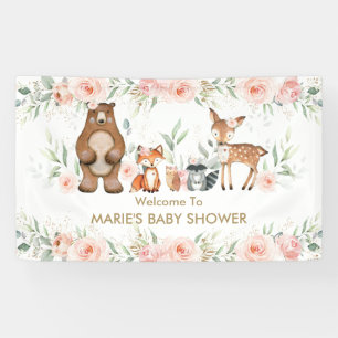 Banderoles Broussailler Floral Bois Baby shower animal arrièr