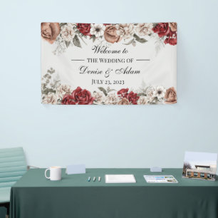Banderoles Brousse Bourgogne et Mariage Roses Blanches