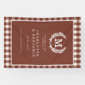 Banderoles Brown En vichy Monogram Crest Mariage Bienvenue (Horizontal)