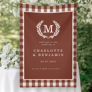 Banderoles Brown En vichy Monogram Crest Mariage Bienvenue