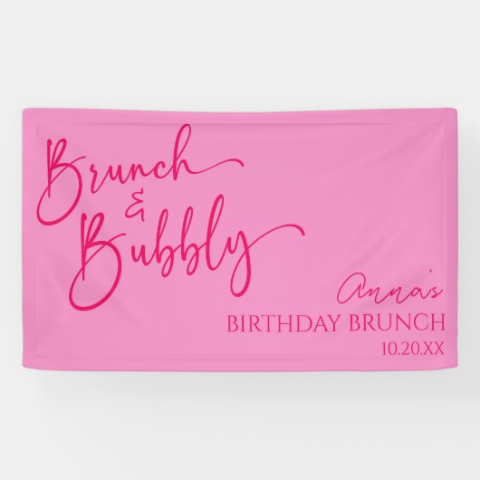 Banderoles Brunch rose chaud et fête de brunch d'anniversaire (Horizontal)