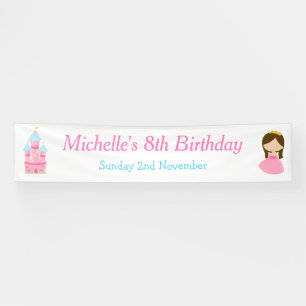 Banderoles Brunette Cute Princesse et Dragon Anniversaire
