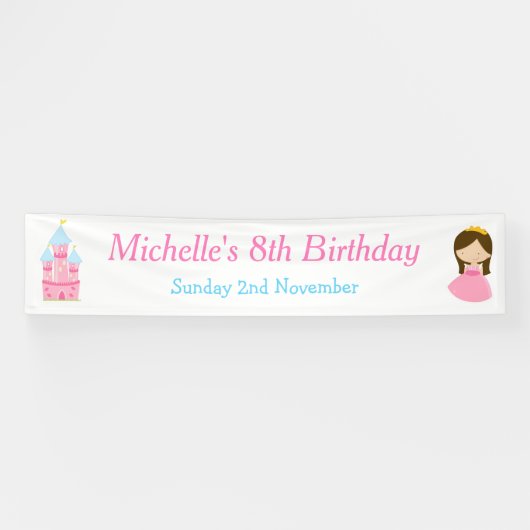 Banderoles Brunette Cute Princesse et Dragon Anniversaire (Horizontal)