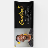 Banderoles Brush moderne noir & or Script photo Graduation (Vertical)