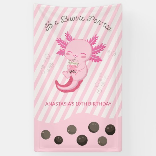 Banderoles Bubble rose Axolotl Boba Tea Anniversaire (Vertical)