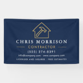 Banderoles Building Construction Contractor Navy Blue Gold (Horizontal)