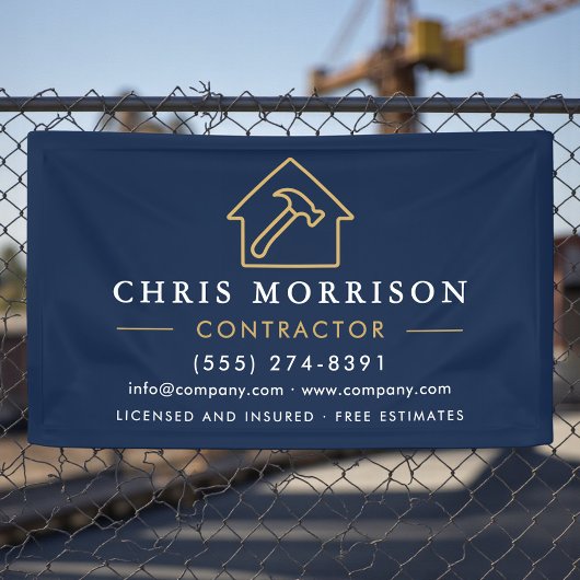 Banderoles Building Construction Contractor Navy Blue Gold