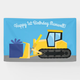 Banderoles Bulldozer Cute 1er Anniversaire Fête Construction