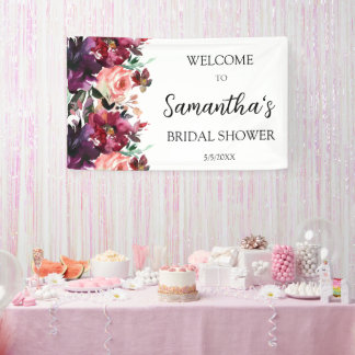 Banderoles Burgundy Floral Welcome Bridal Shower Banner