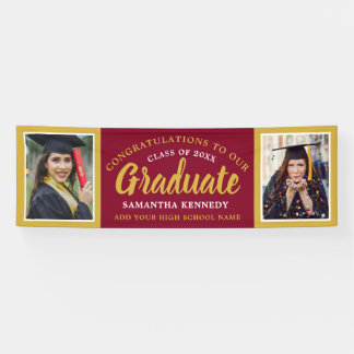 Banderoles Burgundy Gold 2 Photo Congratulations Graduation