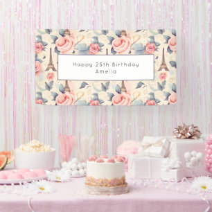 Banderoles Butterfly Tour Eiffel et Motif Rose Anniversaire