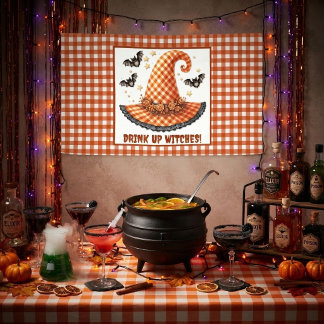 Banderoles Buvez les Sorcières Chapeau de Sorcière Gingham Ha