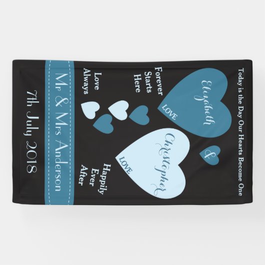 Banderoles Cadre mariage Bleu et noir avec coeur d'amour (Horizontal)