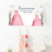 Banderoles Cadre Robe rose Quinceanera (En situation)