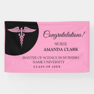 Banderoles Caduceus Black & Rose moderne Infirmière Rn Gradua