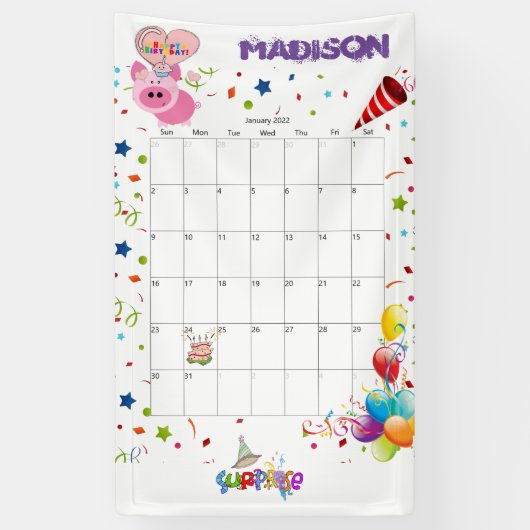 Banderoles Calendrier d'anniversaire Vinyl Happy Janvier 2022 (Vertical)