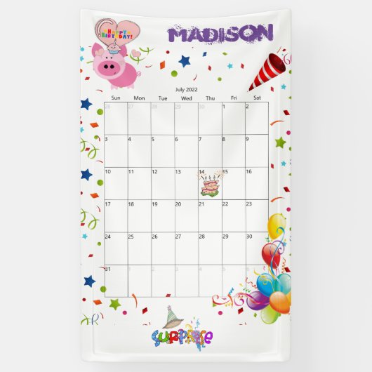 Banderoles Calendrier d'anniversaire Vinyl Happy Juillet 2022 (Vertical)