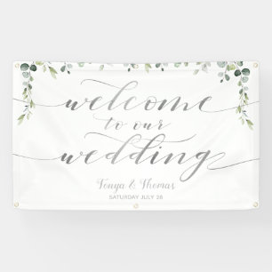 Banderoles Calligraphie argent vert Mariage de bienvenue blan