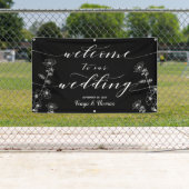Banderoles Calligraphie blanche Floral Black Welcome Mariage (En situation)