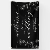 Banderoles Calligraphie blanche Floral Black Welcome Mariage (Vertical)