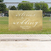 Banderoles Calligraphie blanche Gold Satin Mariage de bienven (En situation)