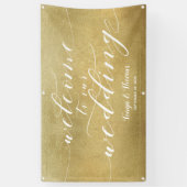 Banderoles Calligraphie blanche Gold Satin Mariage de bienven (Vertical)