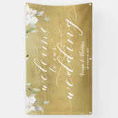 Banderoles Calligraphie blanche or Floral Mariage de bienvenu (Vertical)