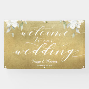 Banderoles Calligraphie blanche or Floral Mariage de bienvenu