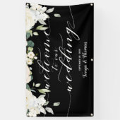 Banderoles Calligraphie blanche Peony Black Welcome Notre Mar (Vertical)
