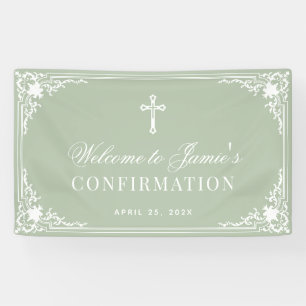 Banderoles Calligraphie blanche vintage vert sauge pour confi