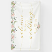 Banderoles Calligraphie or rose et vert pâle Bienvenue (Vertical)