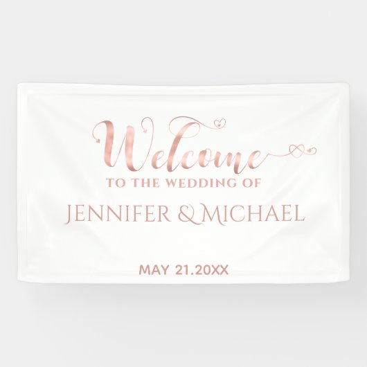 Banderoles Calligraphie or rose simple coeur mariage (Horizontal)