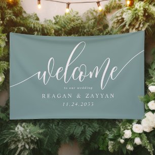 Banderoles Calligraphie sarcelle poudrée mariage simple de bi