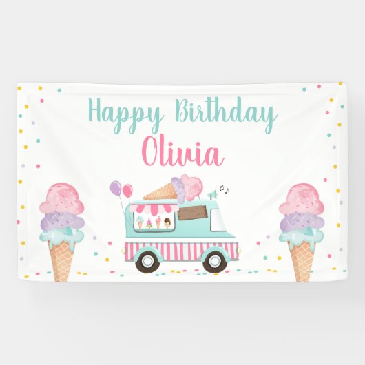 Banderoles Camion à glace Pink Turquoise fille Anniversaire d (Horizontal)